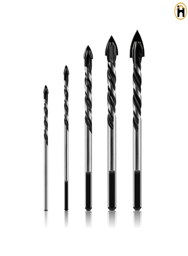Homdum Masonry Drill Bits 5 Size Tungsten Carbide Drill Bit Set Multi-Material Drill Bits for Porcelain Ceramic Tile Concrete Brick Wall Glass Mirrors Plastic Masonry and Wood (5mm to 12mm) - Image 2